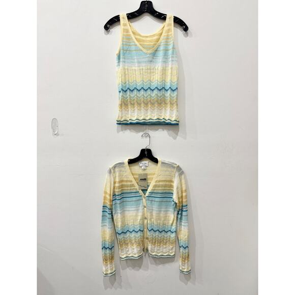Oscar de la Renta Matching Set; Knit Cardigan and Tank Top Yellow/Blue Womens XS - Picture 1 of 4
